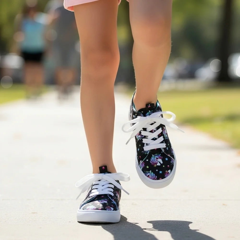 Fabkids ✦ Unicorn Star Sneakers ✦ Black Neon Mane Slip-On Cushioned Sole 5 NWT
